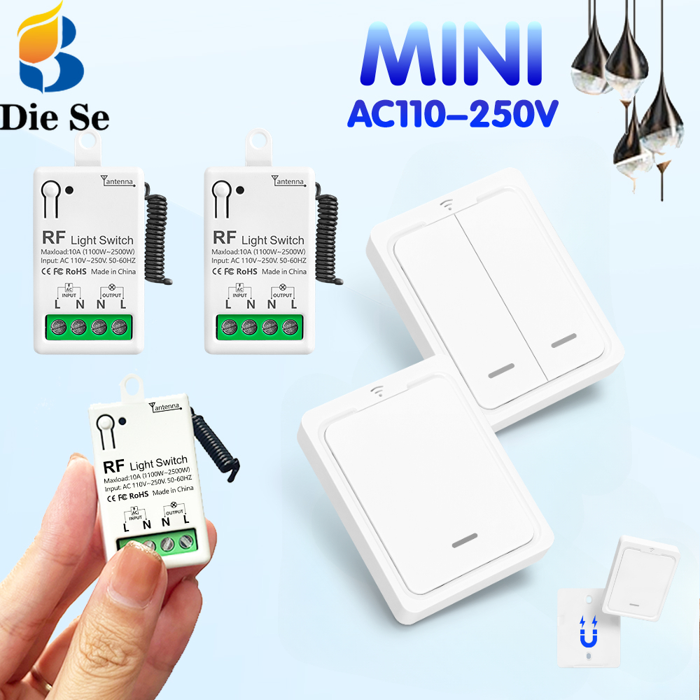 RF433 Drahtlose Fernbedienung Lichtschalter AC110V 220V 10A Relais Mini Modul Wandpaneel mit Magnet für Zuhause Lampe Ventilator LED TV
