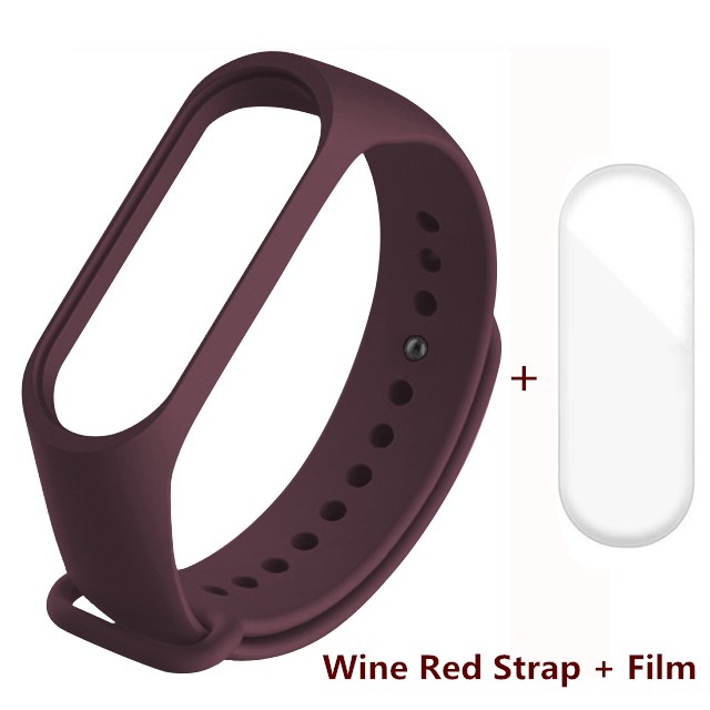 Strap For Xiaomi Mi Band 4 Strap Band 4 Wristband Strap Pink Wine Red Silicone Bracelet Xiomi Miband 4 3 Band4 Protector Film: Wine Red With Film / For Miband 4