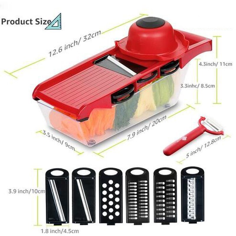 6 In 1 Multifunction Cutter Carrot Vegetable Potatoes Salad Radish Slicer Peeler Grater Cooking Cutter Chopper Kitchen Gadgets