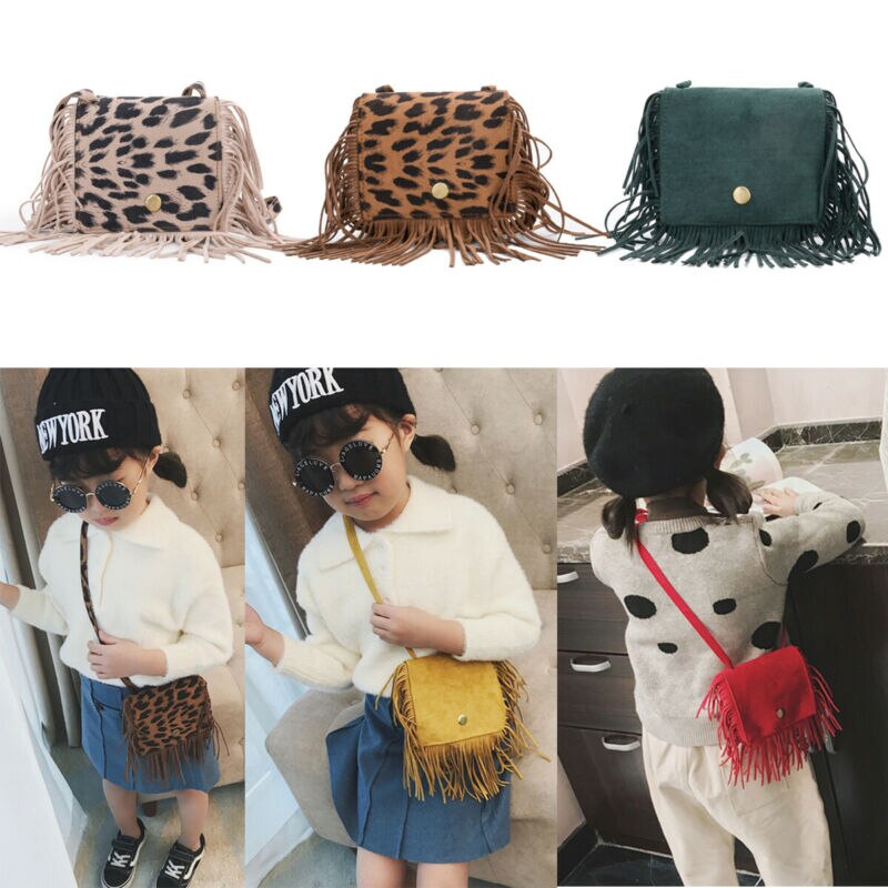 Cute Tassel mini leopard crossbody bag Kids Girls Handbags Coin Purse Children Shoulder Bags