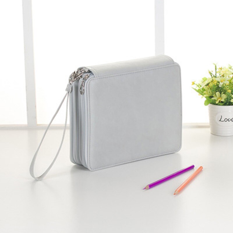 70/127/168 Holes Square Pure Color PU Pencil Case School Pen Bag for Painter Girls Boys Large Pencilcase Box Stationery