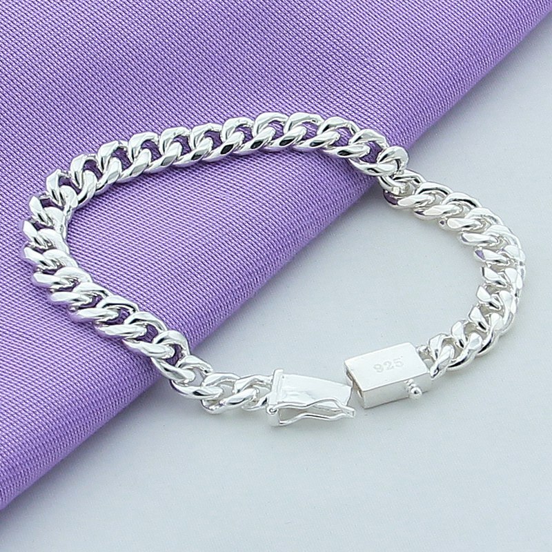 Men 10MM Sideways Bracelet 925 Silver Color Jewelry For Male Square Buckle Bracelet