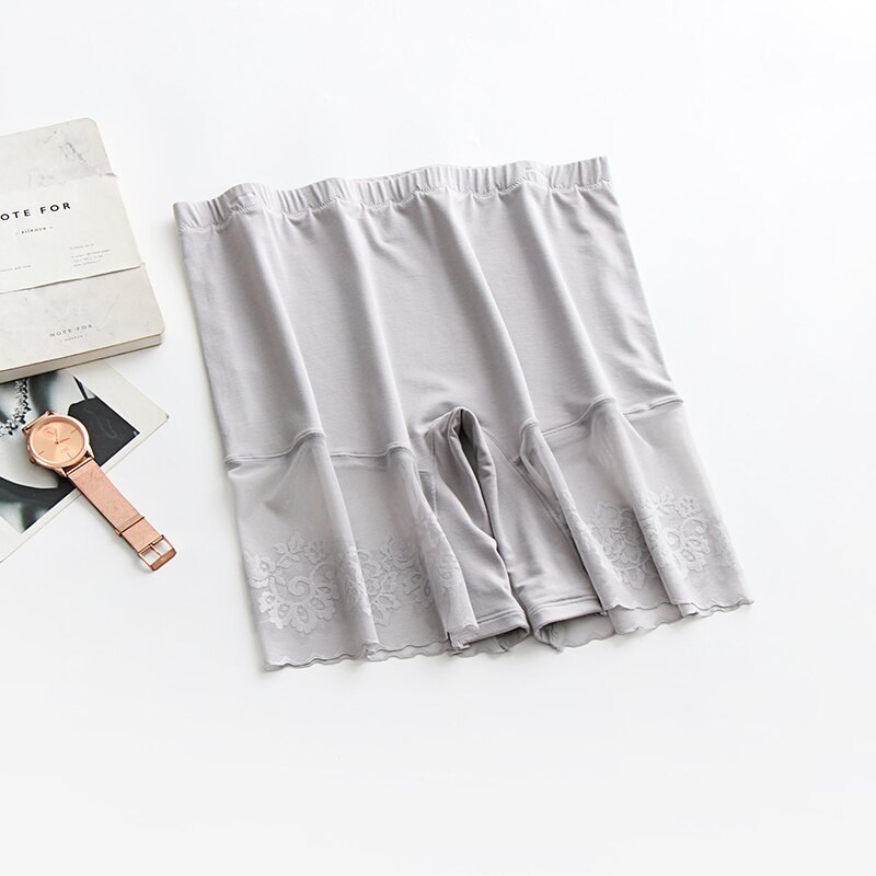 #39 til kvinder store størrelser sommer sexet blonder tynd tråd bomuld sikkerhedsbukser anti rub plus size shorts under nederdelen: Grå / Passer til 85-115kg