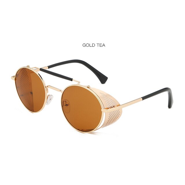 Ronde Steampunk Zonnebril Vrouwen Mannen Metalen Bril Vintage Metalen Frame Zonnebril UV400: Gold Tea