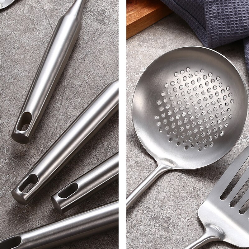 304 stainless steel kitchen utensils 6-piece set soup spoon spatula large colander rice laddle kitchen cooking tools