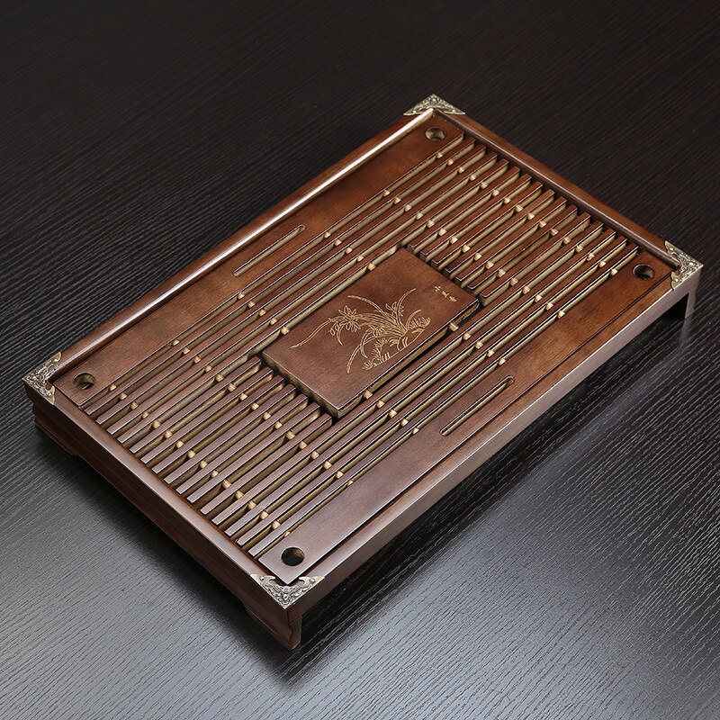 Bandeja de chá de madeira maciça conjunto de chá kungfu gaveta de drenagem de água chinesa bandeja de chá 43x27x5.5cm: Brown orichid