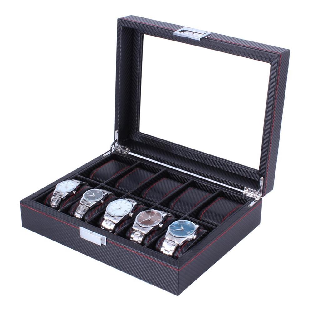Houten/Lederen 8/10/12 Grids Horloge Display Sunglass Case Duurzaam Verpakking Houder Jewelry Collection Organizer Box