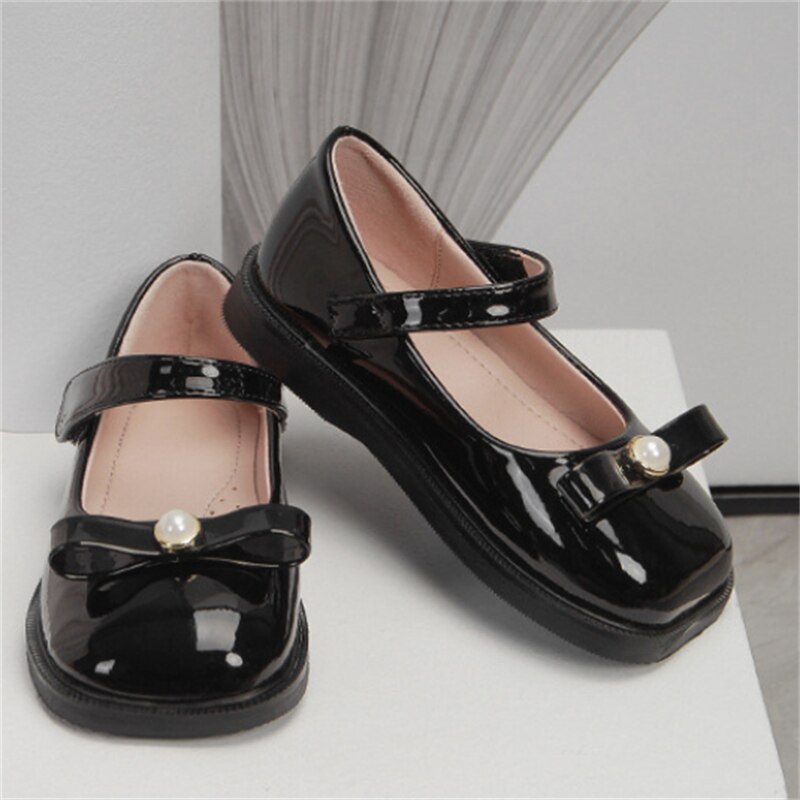 College Style Black Performance Leather Shoes Children Girls Dance Party Baby Student School Dress Shoes Kids 02A
