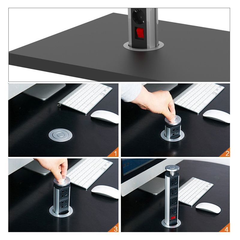 EU Plug 3/4/5/6 Desktop Hidden Socket Pull-out Lift Socket Electrical Socket Accessories 2 charge USB Aluminum Shelf