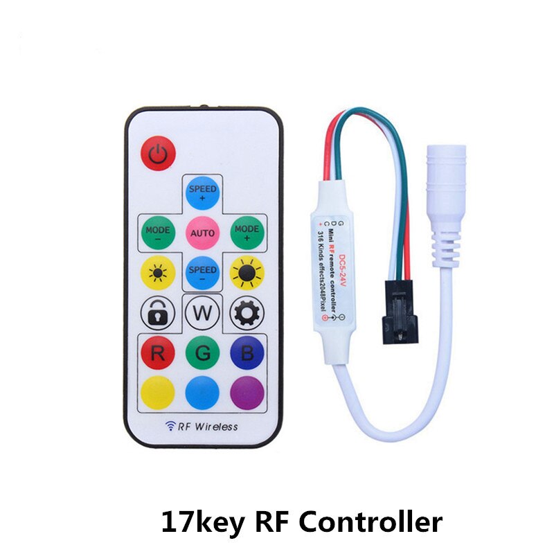 WS2811/WS2812B Led RGB Pixel Controller 14key/17key/21key Remote Wireless RF IR Digital Color Strip Light Controller DC5V-24V