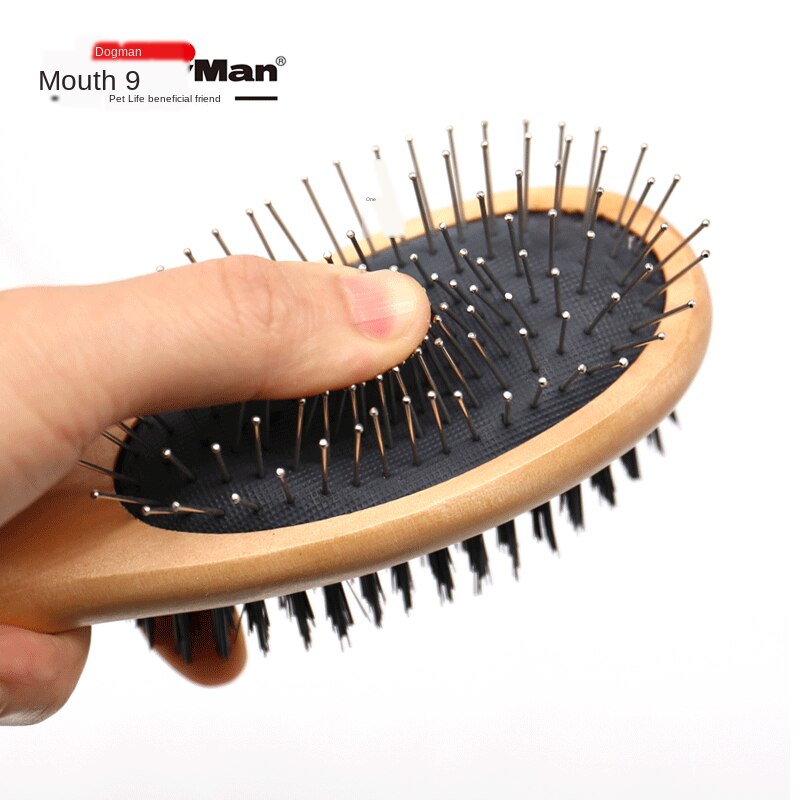 Dogman homebeauty wooden long handle double sided comb steel needle carding brush for dogs and cats