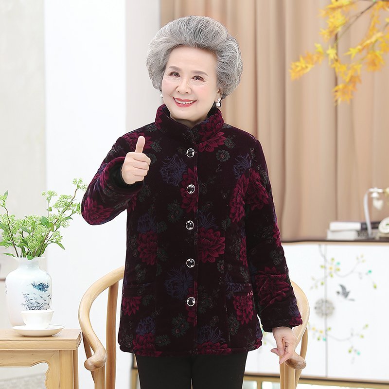 Manteau grande taille 5XL pour femmes âgées de 60 à 80 ans, veste chaude d'hiver, pardessus court pour femmes, vêtements d'extérieur, tenue de grand-mère: 1 / L