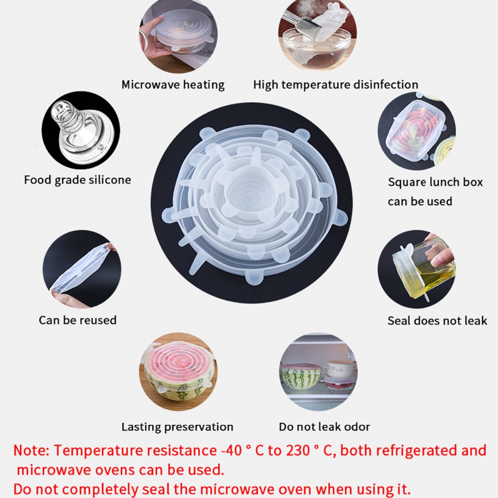 6 Stks/set Silicone Voedsel Cover Herbruikbare Stretch Vacuüm Seal Wrap Wrap Keuken Organisatie Pot Schotel Verse Houden Verzegelde Deksels