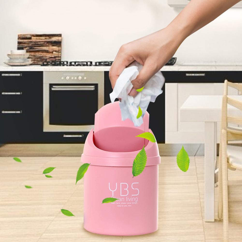 Mini Waste Bin Desktop Home Garbage Basket Table Trash Can Swing with Lid Office Household Mini Trash Can