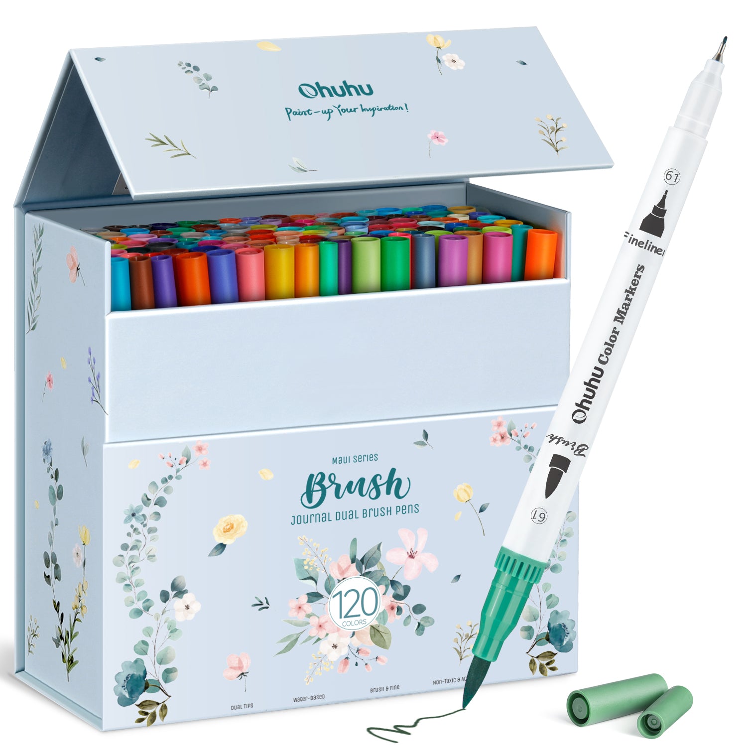 Ohuhu marcadores de arte de doble punta, juego de marcadores de línea, bolígrafo de Color agua, pincel para colorear, delineador fino, pintura, dibujo, suministros escolares