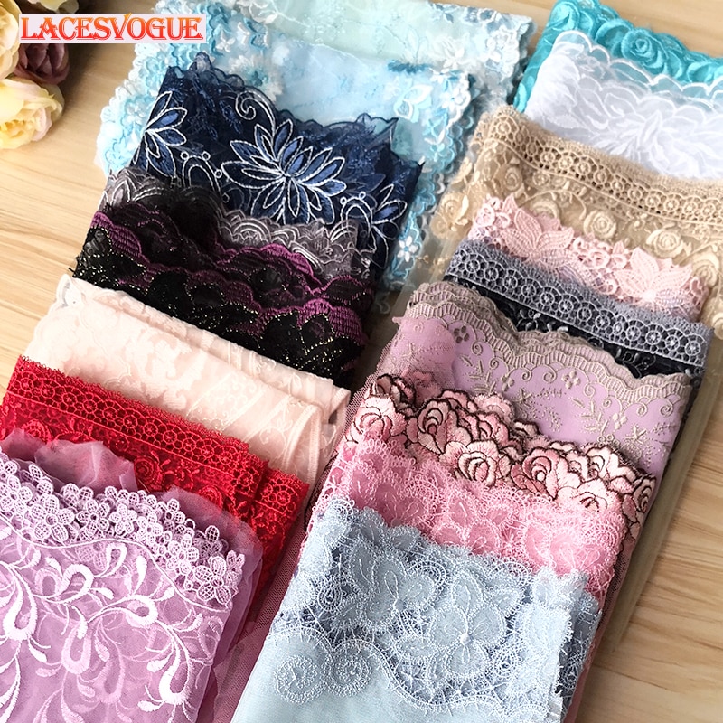 5 Yards 17-26cm Multicolor Mesh Embroidery Lace Trim Handmade DIY Needlework Sewing Doll Dress Clothing Material 150