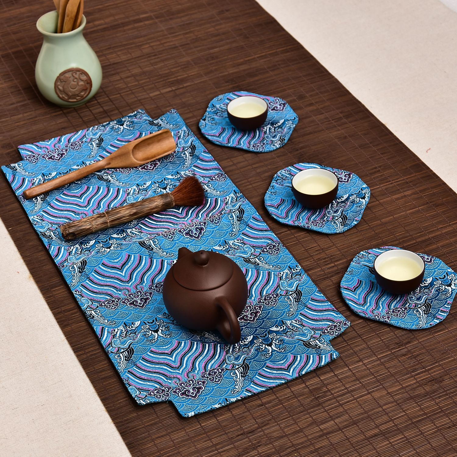 Cinese Tè stuoia Tè vassoio stuoia Tè stuoia piccola tabella bandiera tessuto Tè sottobicchiere secco Tè fabbricazione retrò Tè sottobicchiere 12X13cm 2 pz