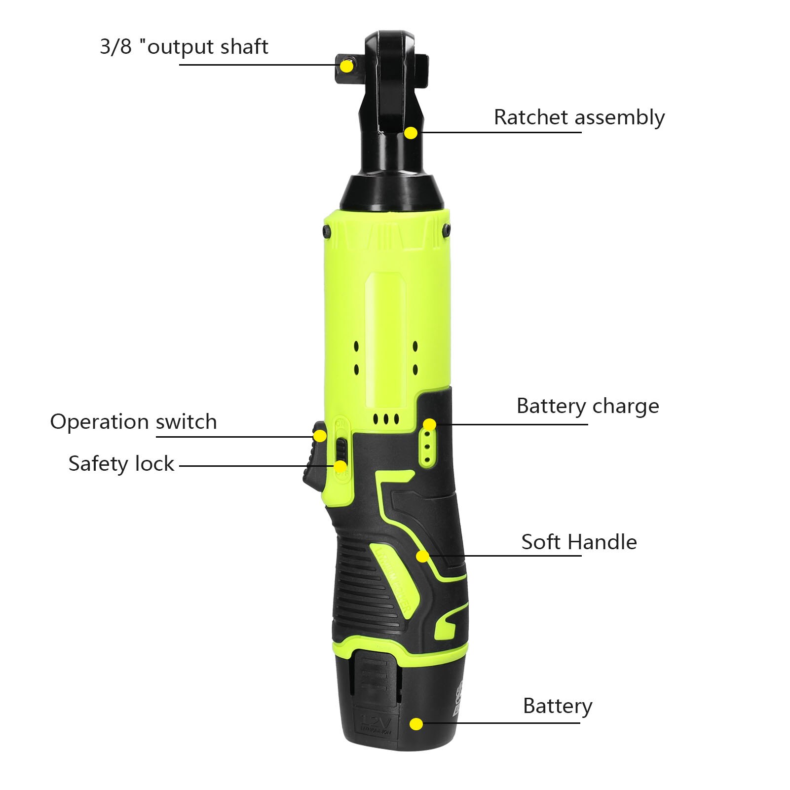 Multifunctional 12.0V Cordless Rechargeable Electric Wrench 3/8 Inch 90° Right Angle Ratchet Wrenches Handheld Driver Power Tool