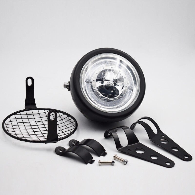 6.5" Retro Motorcycle Headlight Grill Side Mount Cover W/ Bracket Cafe Racer