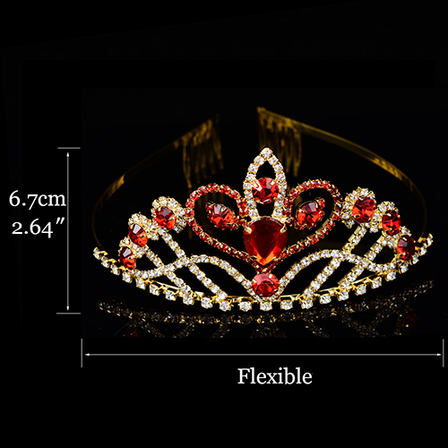 Couronne de princesse de reine pour femmes et filles, coiffure verte, rouge, cristal or, grand diadème, accessoires de coiffure de mariée, mariage: 2