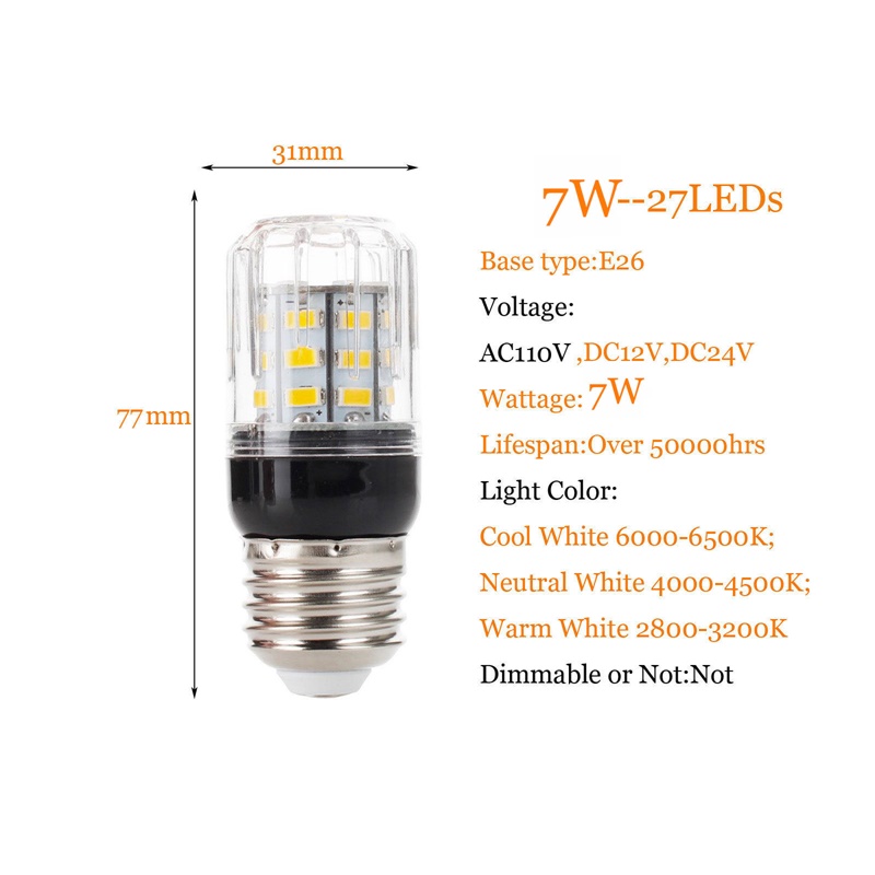 Hot E27 E14 E12 E26 27LEDs 7W Oświetlenie SMD 5730 LED Żarówka kukurydziana Żyrandol świąteczny 110V 220V DC 12V 24V Lampy