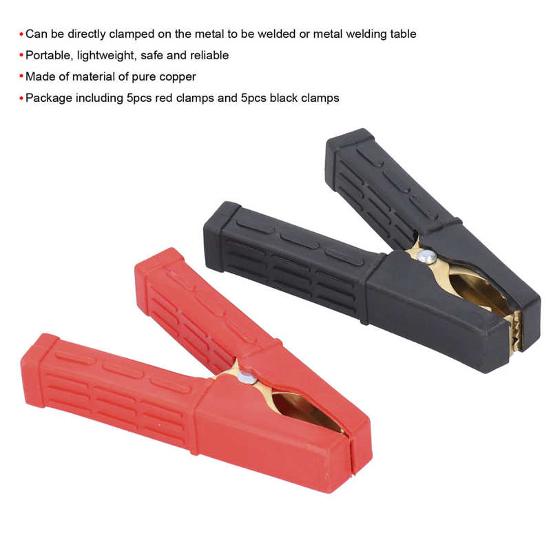 10pcs Battery Cable Clamps 100A Charging Crocodile Clips Pure Copper Vehicle Accessory Wire Cable Clamp Car Tools