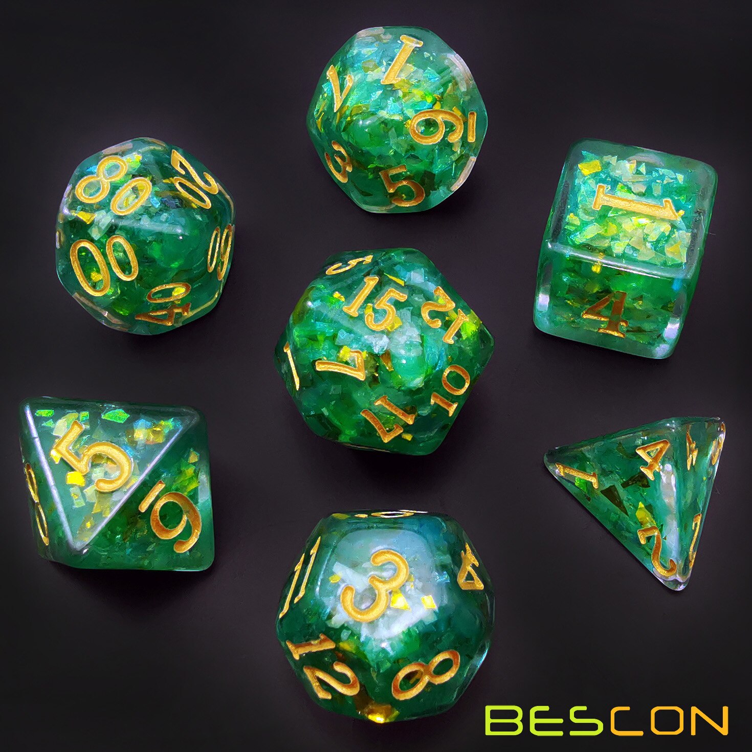 Bescon Dichte-Core Polyhedrale Dobbelstenen Set Van Mint, Rpg 7-Dice Set In Baksteen Doos Verpakking