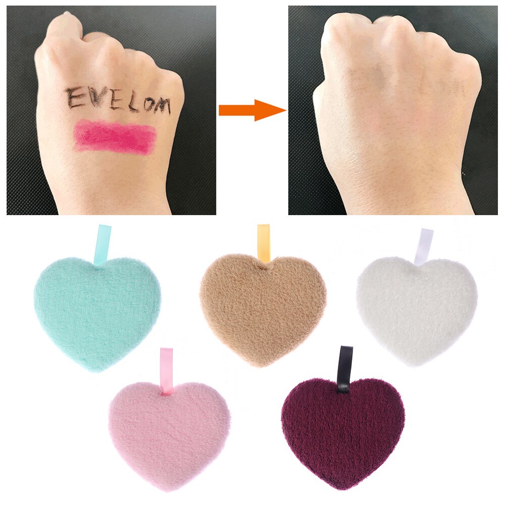 Microfibre chiffon tampons coeur dissolvant serviette visage nettoyage maquillage éponge conteneur maquillage éponge maquillage poudre bouffée peluche