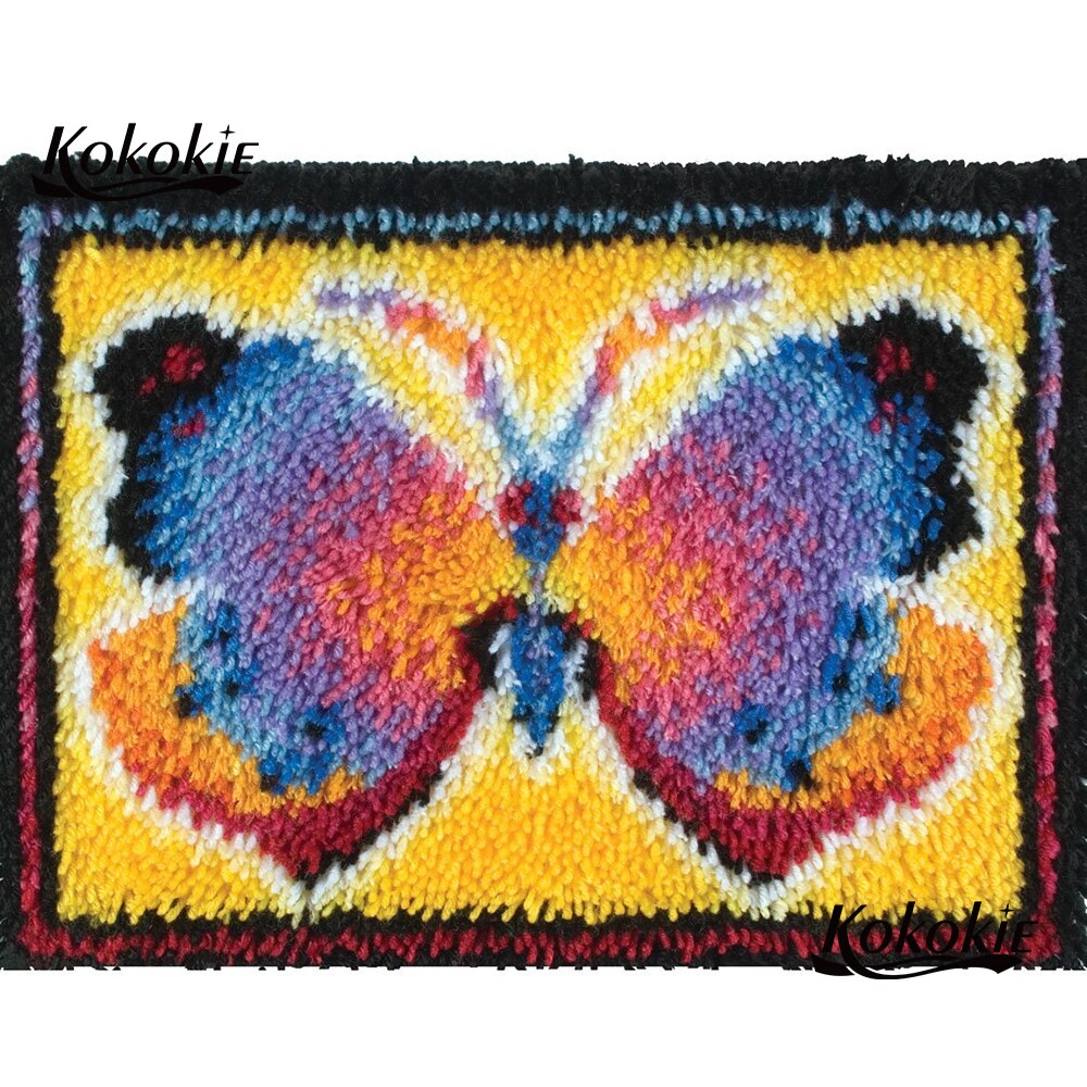 Diy klink haak kits tapijt 3d gedrukt canvas accessoires home decor naald voor tapijt borduren schuimend vlinder kussen knooppakket