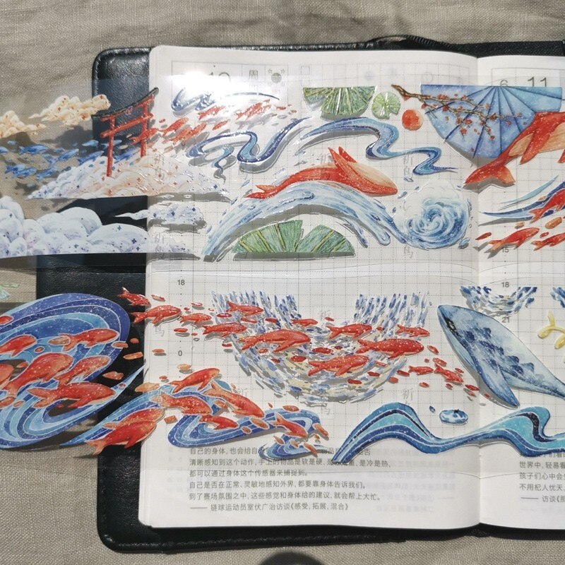 1 Loop 6Cm X 100Cm Masking Tape Rode Vis Leaping Hemel Bobo Journal Papier Speciale Olie Collage