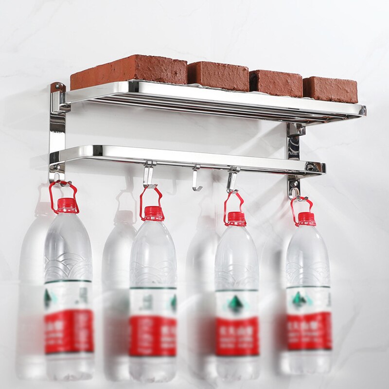 Wall Mounted Folding Movable Towel Rack Stainless Steel Polished Organizer Towel Holder Storage Shelf Hook bathroom Accessories