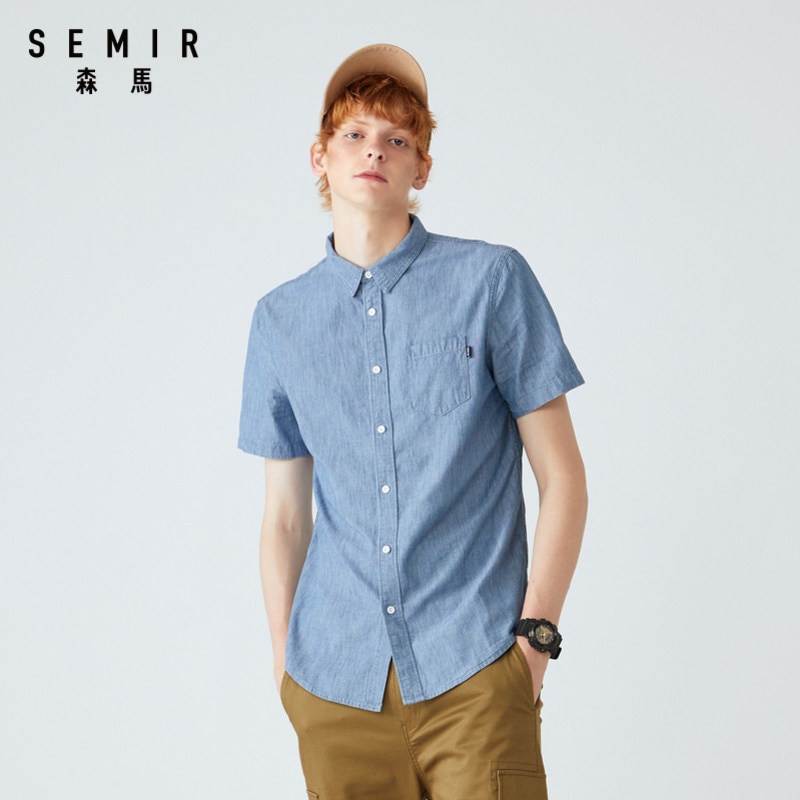 Camisa de de de verano SEMIR ropa de hombre camisa de manga corta ajustada de algodón sólido camisa de hombres para ocasiones sociales de talla grande