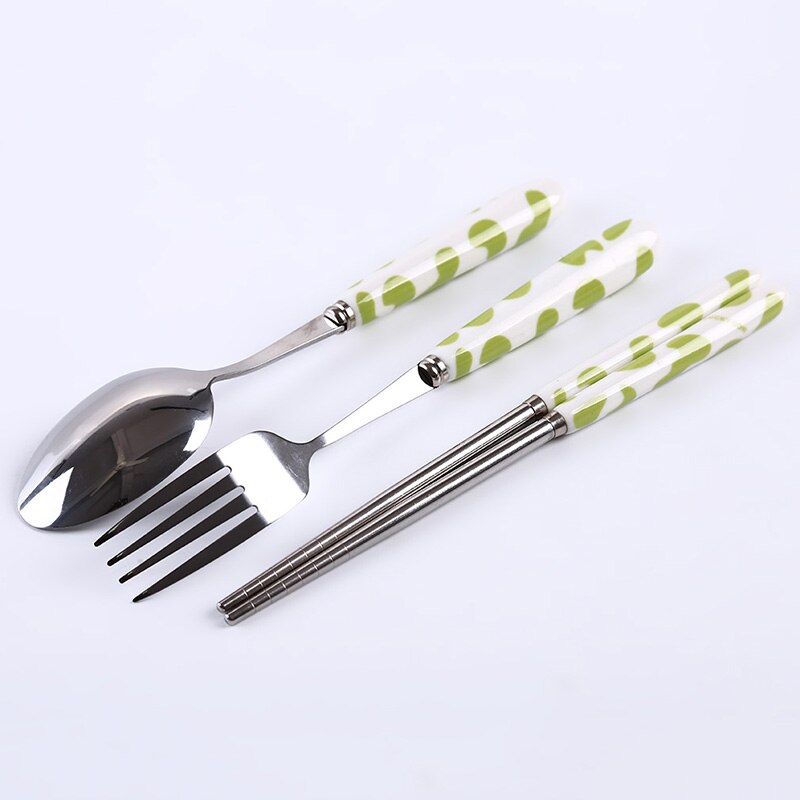 Baby Kids Cute Fork Spoon Cutlery Set Cartoon Ceramic Handle Stainless Steel Children Chopsticks Fork Cutlery Portable Tableware