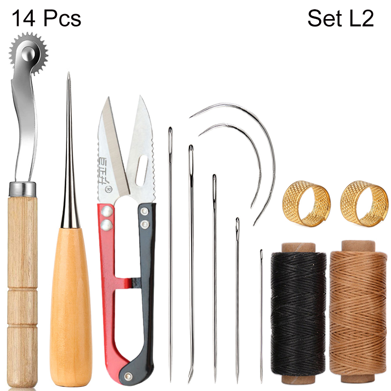 Leather Stitching Tools Kit with Hand Sewing Needles Awl Thimble Waxed Thread Set for DIY Leather Craft Shoemaker Repairs: Red