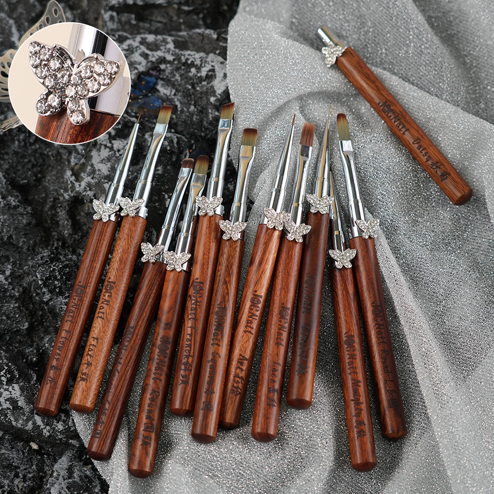 Nagelkonstborsteset avtagbar stång zirkonfjäril sandelullshandtag kantkrok uv-gelnagelborste nagelkonstverktyg