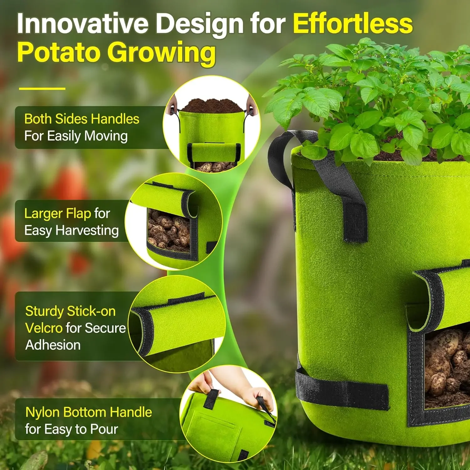 Bolsas de cultivo de plantas de fieltro de 5/10 galones, tela no tejida, maceta para patatas de jardín, bolsas para cultivo de verduras con invernadero, herramientas verticales hidratantes
