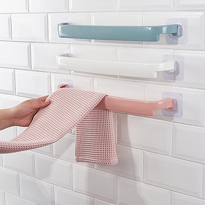 Self-adhesive Towel Holder Rack Wall Mounted Towel Hanger Bathroom Towel Bar Shelf Roll Holder Hanging Hook Bathroom Organizers