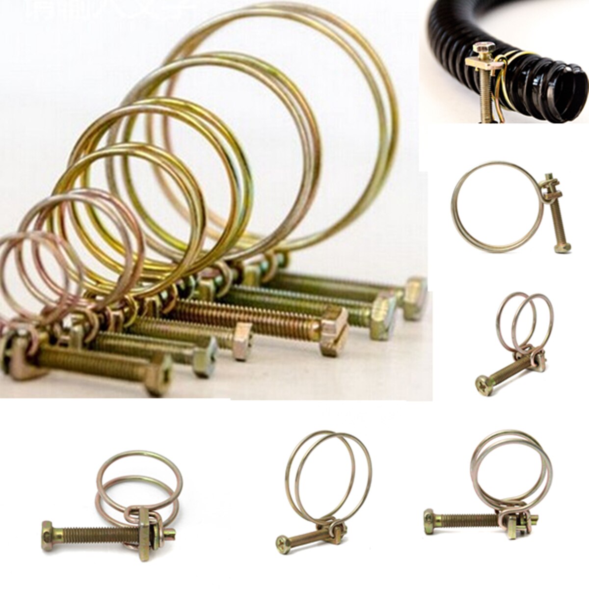 2Pcs Hose Clamp Adjustable Pipe Clamp Double Wire Hose Clip Clamp Plumbing Fastener Hardware 20 Sizes