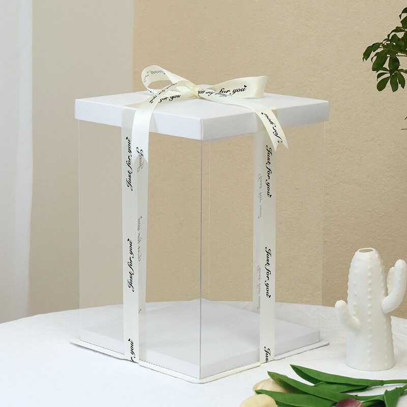 30cm Clear Rose Teddy Bear Packaging Box PVC Transparent Cake Boxes for Wedding Anniversary Birthday Baby Shower Supplies