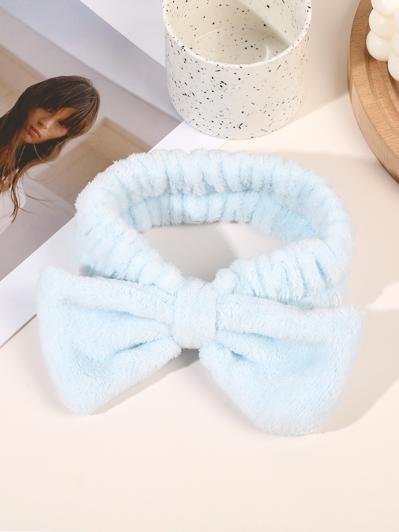 Diadema de spa para lavarse la cara, diadema de maquillaje para niñas, diadema con pajarita, diademas de microfibra para el cuidado de la piel de las mujeres para limpiar el rostro: Azul cielo