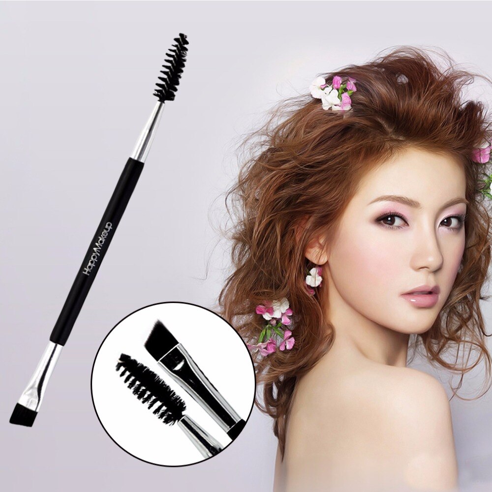 Pinceles de maquillaje de ojos faciales portátiles para mujeres, herramienta cosmética de cepillo de cejas, doble cabeza, mango de madera, pestañas, brocha para mejillas, peine