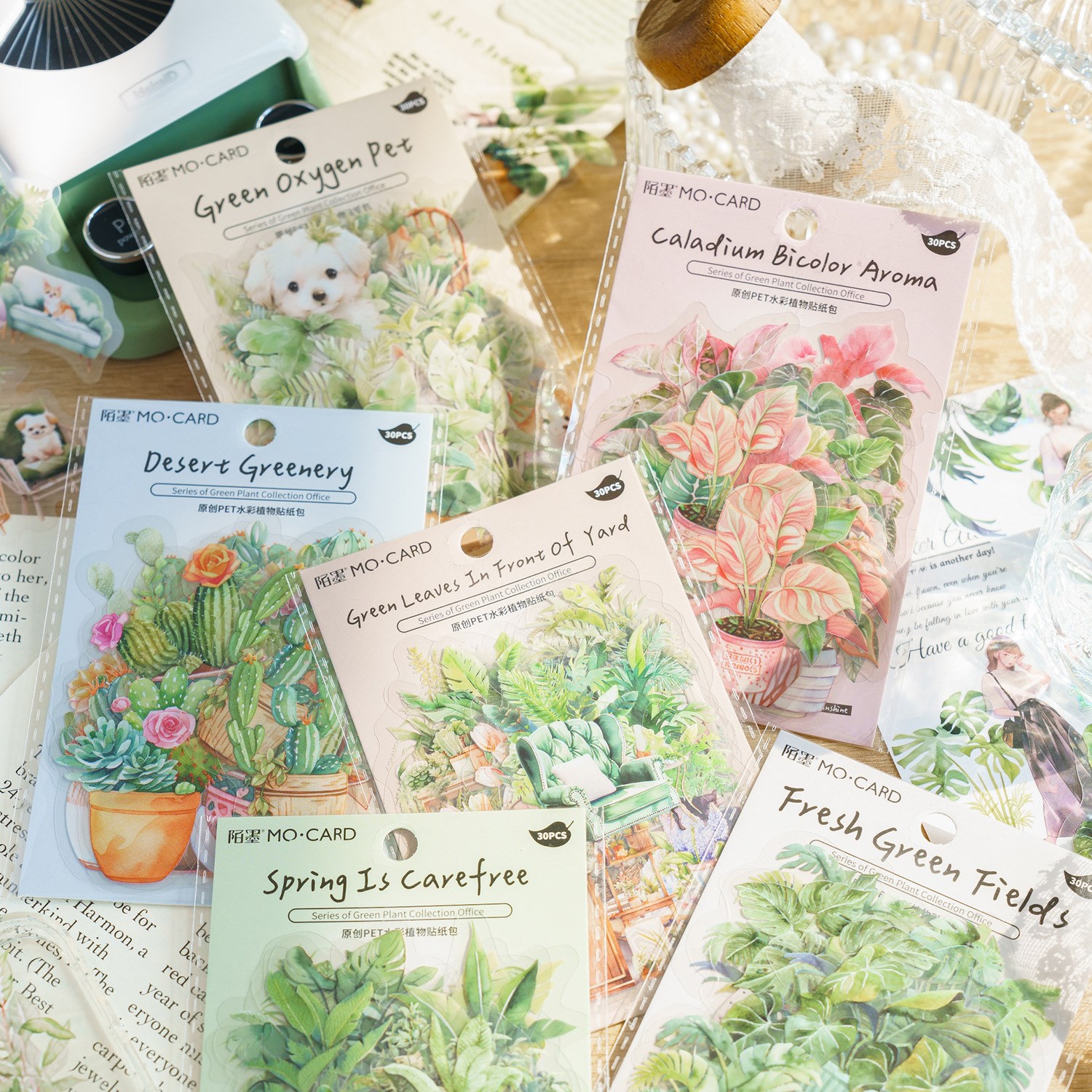 Juego de 30 Uds de pegatinas de hojas de helecho botánico, pegatinas transparentes de plantas Vintage para mascotas, pegatinas impermeables para álbum de recortes para decoración de diario DIY