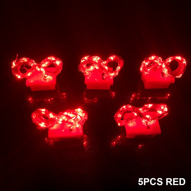 Guirlande lumineuse LED clignotante intelligente, 5 pièces, décoration pour noël, mariage, fête, Restaurant, lumières rapides et lentes, avec 3 piles boutons: 5pcs RED