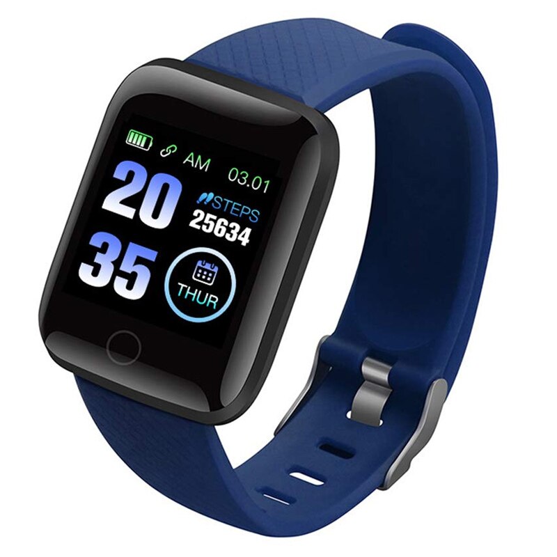 116 plus Smart Watch Men Women Blood Pressure Monitor Waterproof Fitness Tracker Bracelet Heart Rate Smartwatch Android IOS: Blue