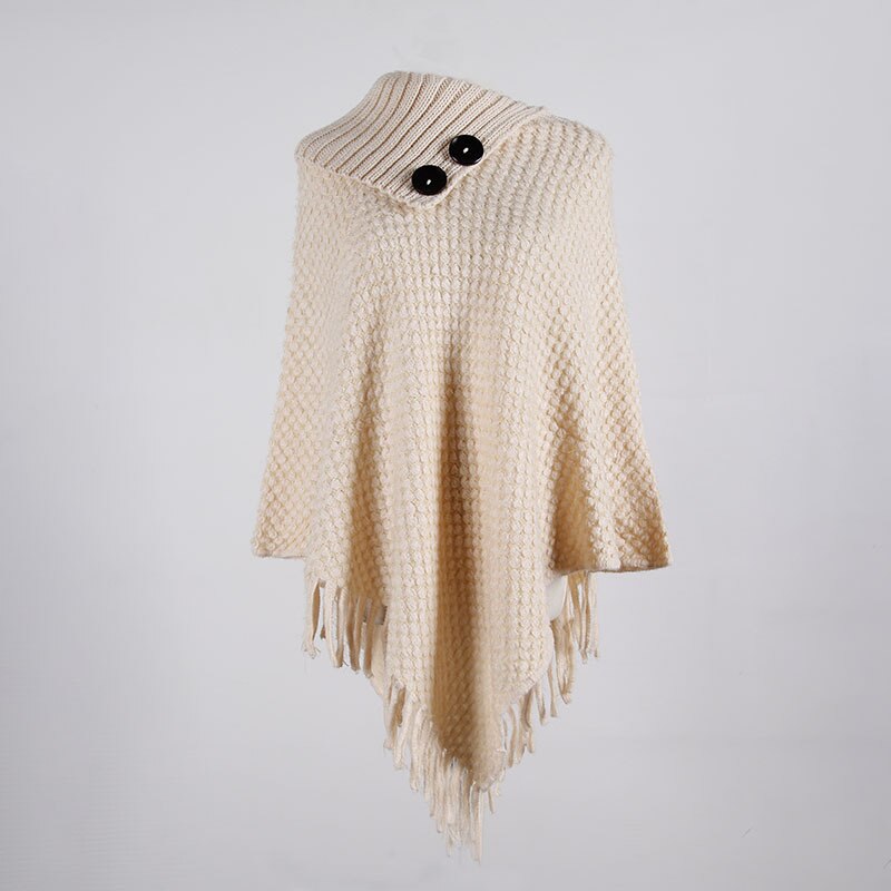 Casual høstkappe overfrakk ponco dame kintting dusk topper vintage capes sjalknapper yttertøy vinterkappe gensere: Aprikos