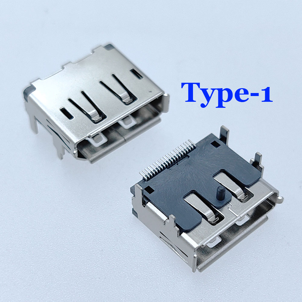Connecteur petde prise SMD femelle HDMI, prise de port d'affichage, résistant à 90, partenaires de trou de vis, trous de vis, 20 broches: vert militaire / 5-9 Pcs