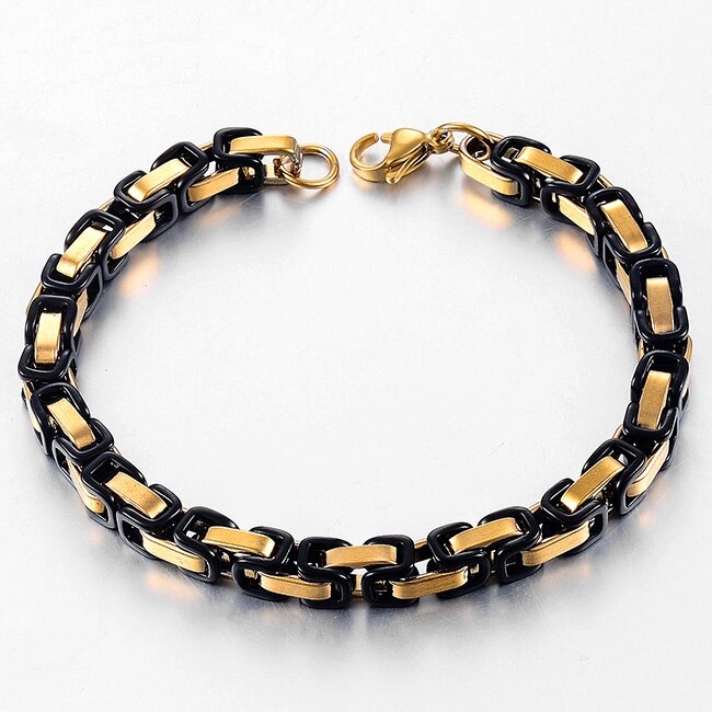Masculino de aço inoxidável pulseira bizantina moda jóias largura 6mm comprimento 23cm: Ouro-cor