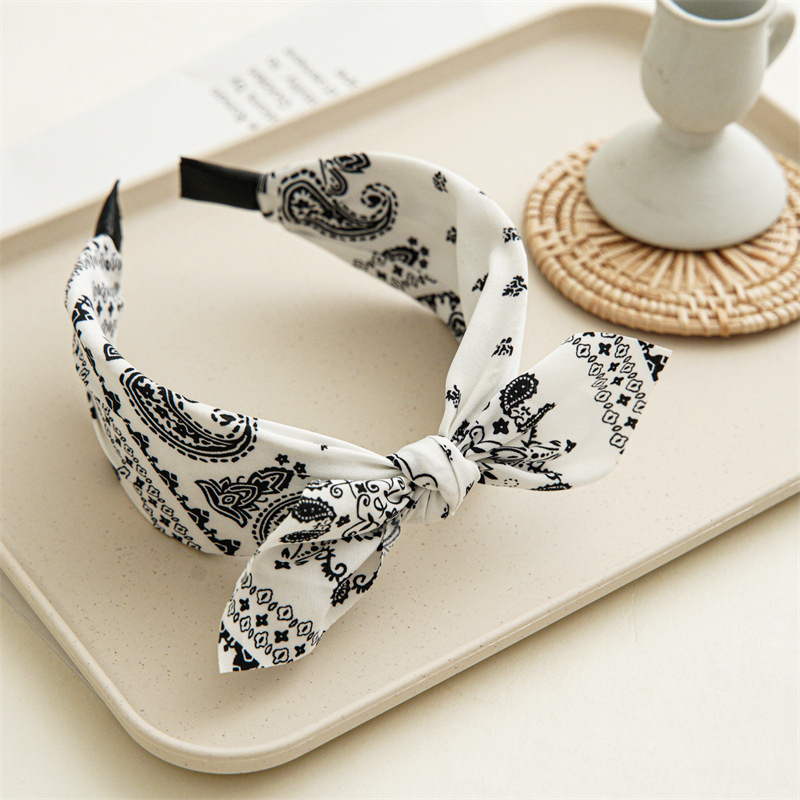 Bandana de Cachemira a la para mujer, diademas con lazo anudado, turbante con Orejas de conejo, diadema, accesorios para el cabello para niña: Blanco