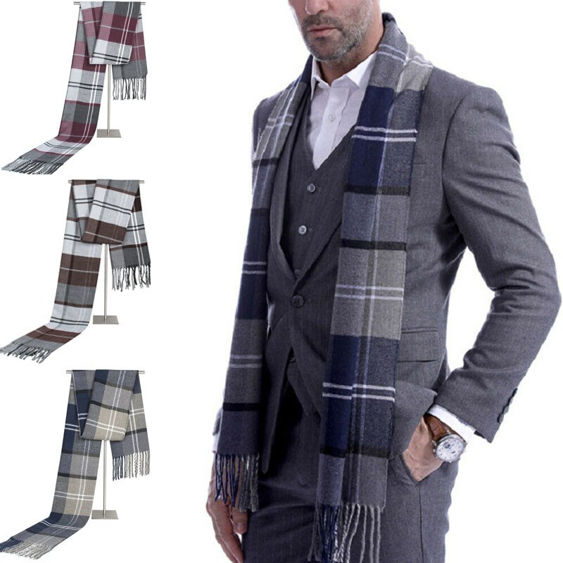 1 stk herrer scotland blødt tørklæde uld check plaid vinter varm sjal hals wrap lang tørklæde 30 x 190 cm