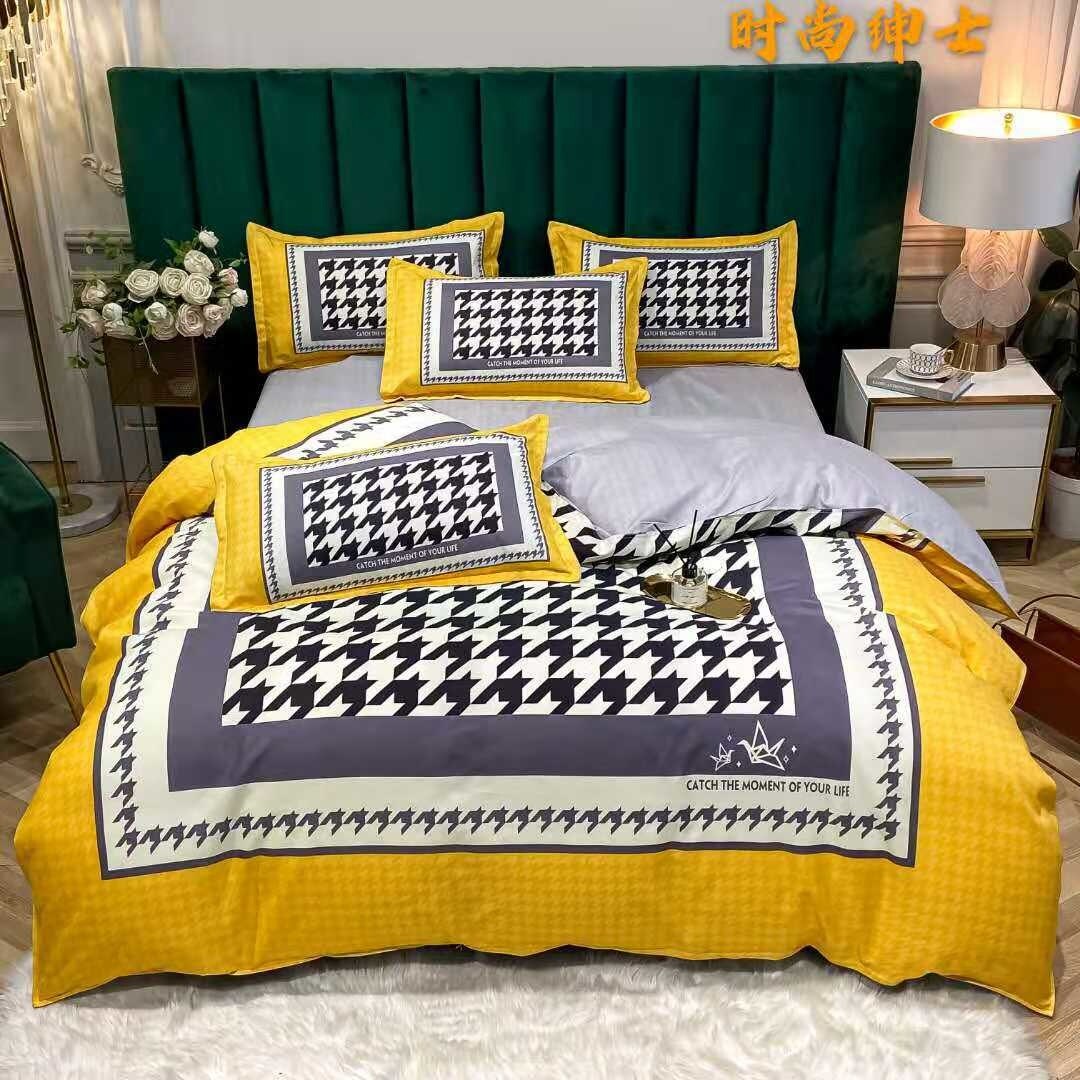 4 Stks/set Luxe Plaid Beddengoed Set Beddengoed Katoenen Dekbedovertrek Kussensloop Sprei Op Het Bed Paard Laken Set hoeslaken: I
